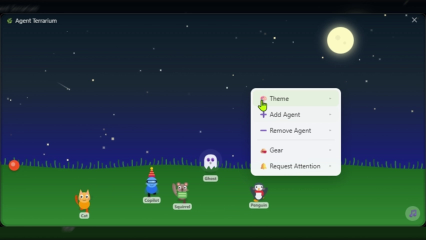 Night theme with moon, stars, and shooting star