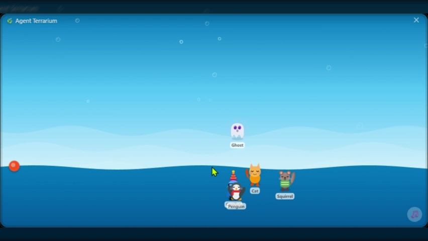 Ocean theme — agents wading in the water with rising bubbles