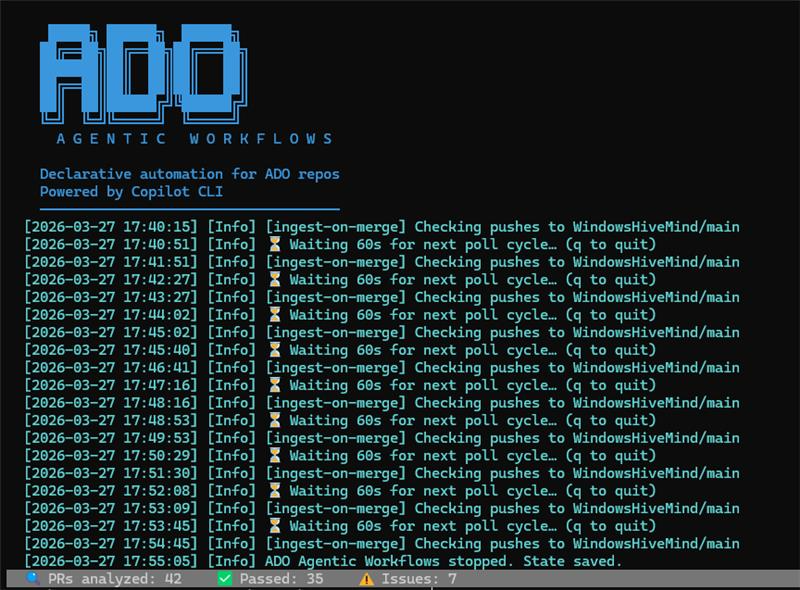 ADO Agentic Workflows CLI polling for repo events