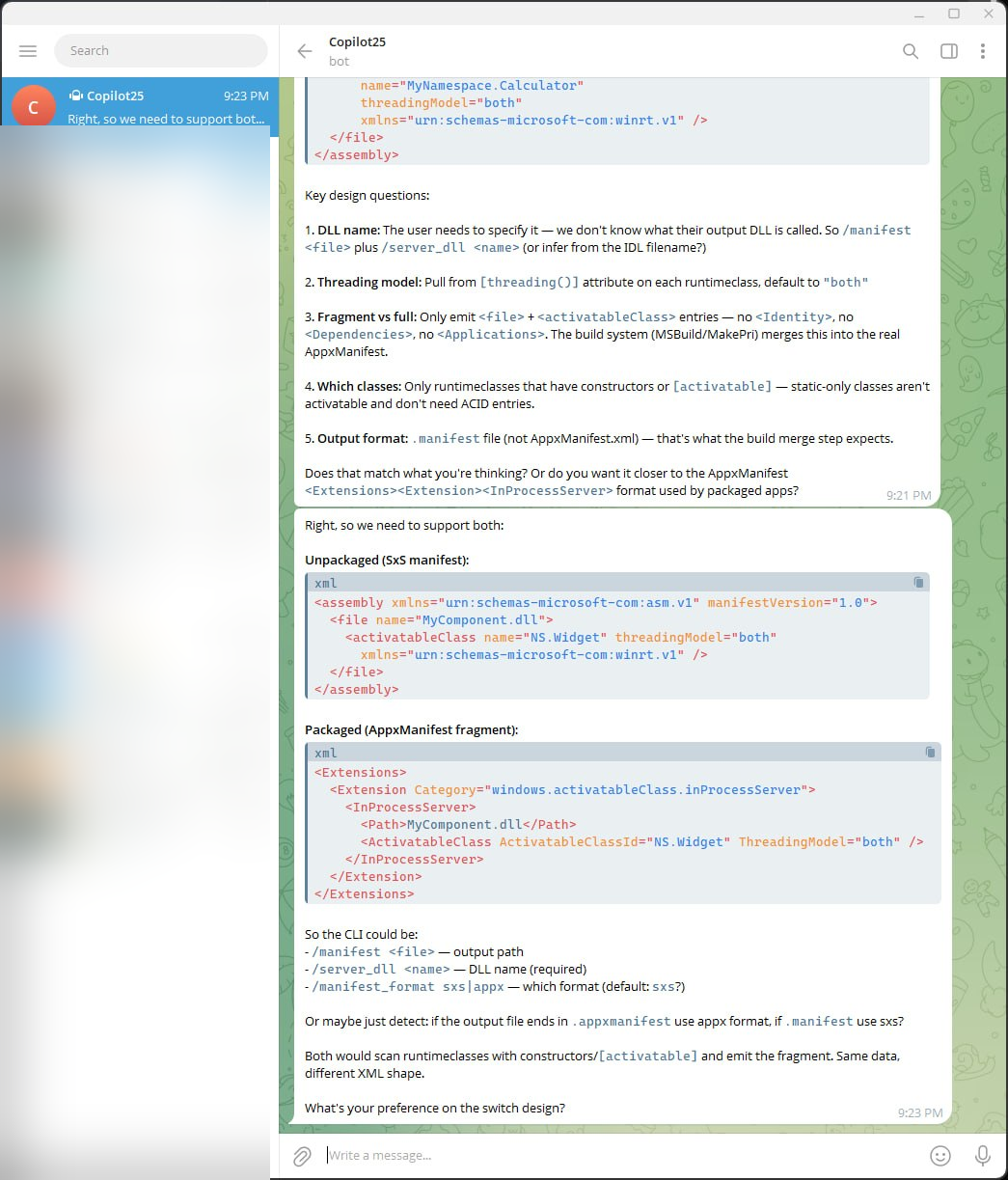 Copilot CLI agent running in Telegram
