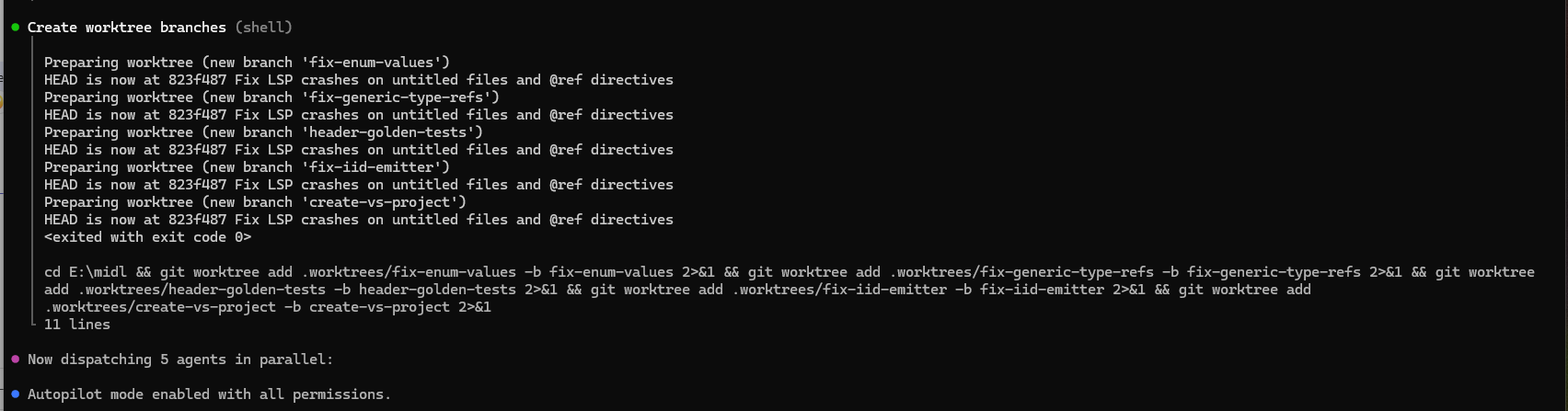 Fleet dispatch: 5 worktree branches created and agents launched in parallel